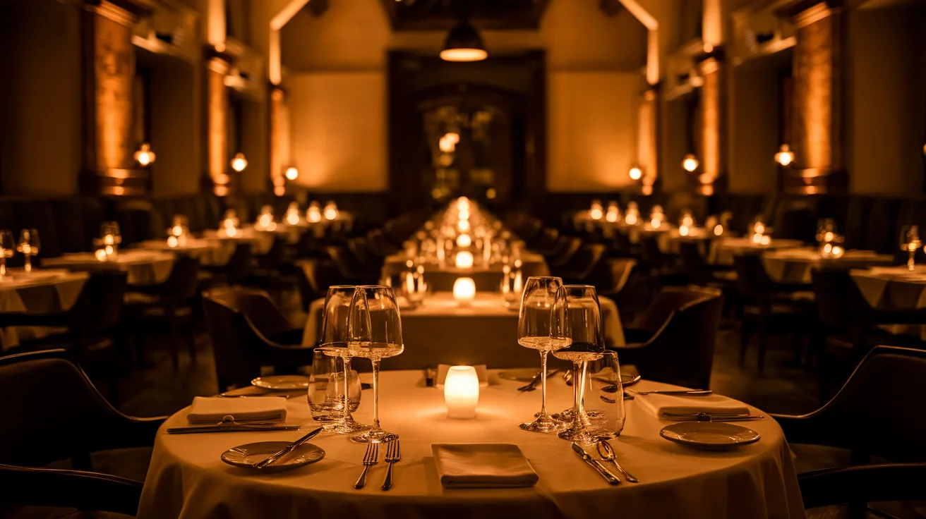 Elegant dining room with candles and set tables