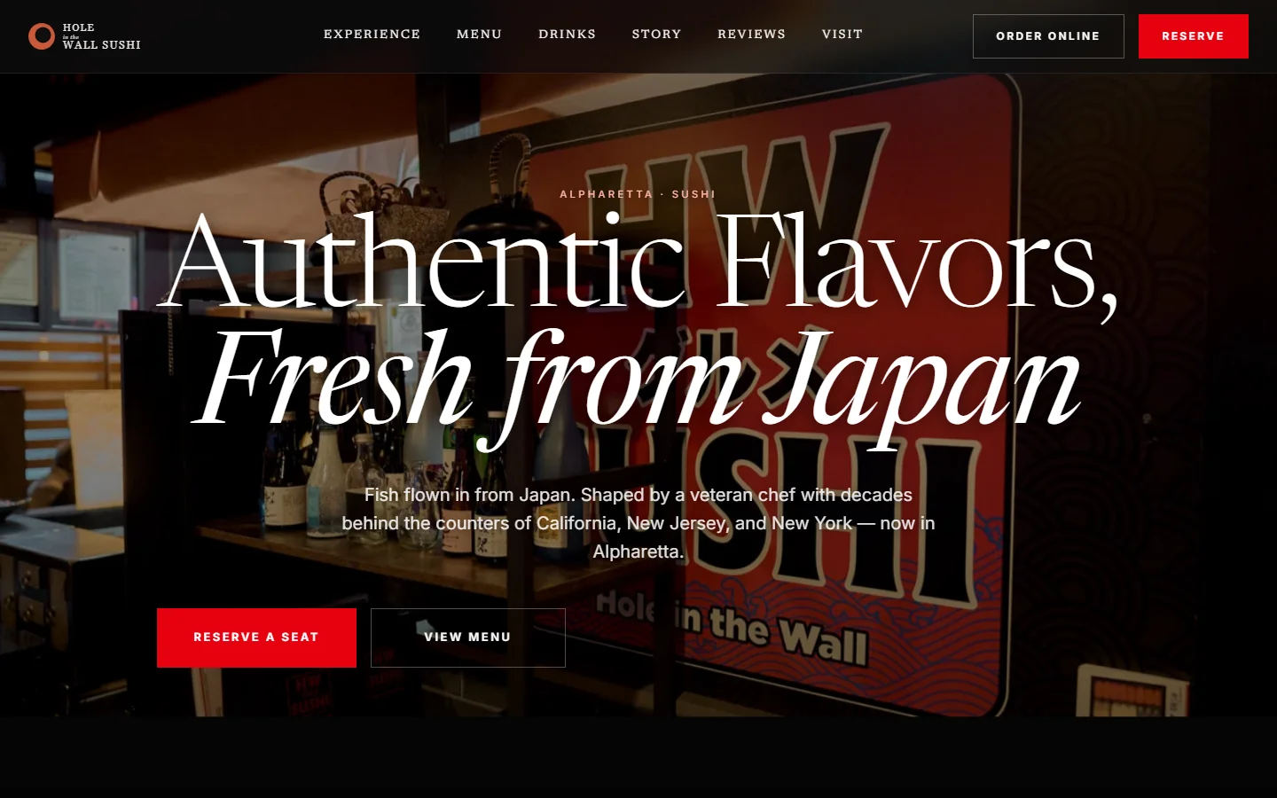 Hole in the Wall Sushi website screenshot