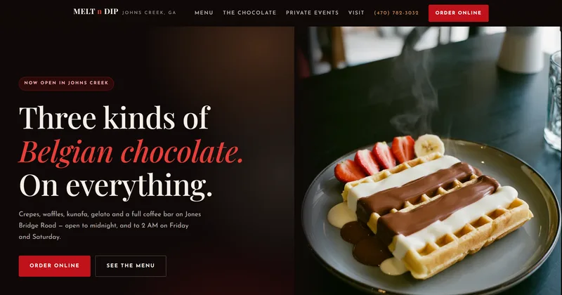 Melt n Dip Belgian chocolate dessert cafe website preview