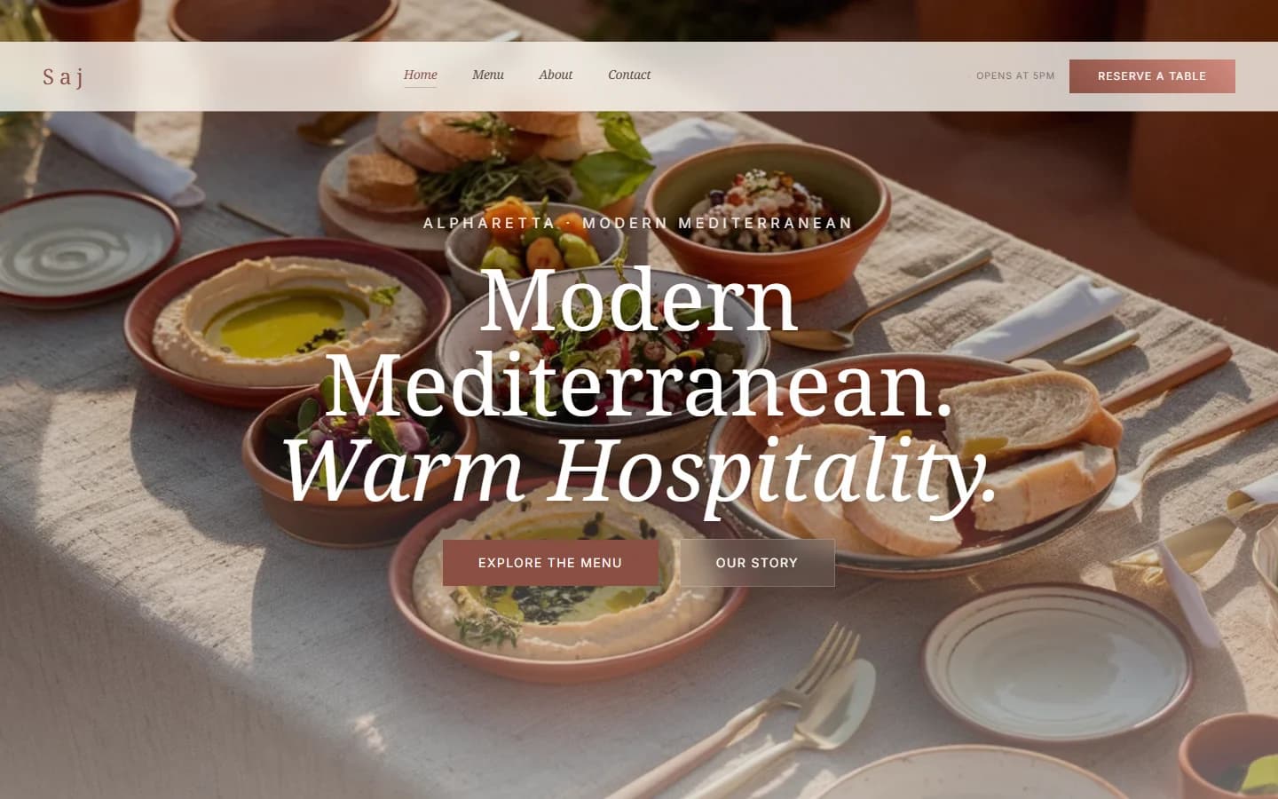 Saj Mediterranean restaurant website preview